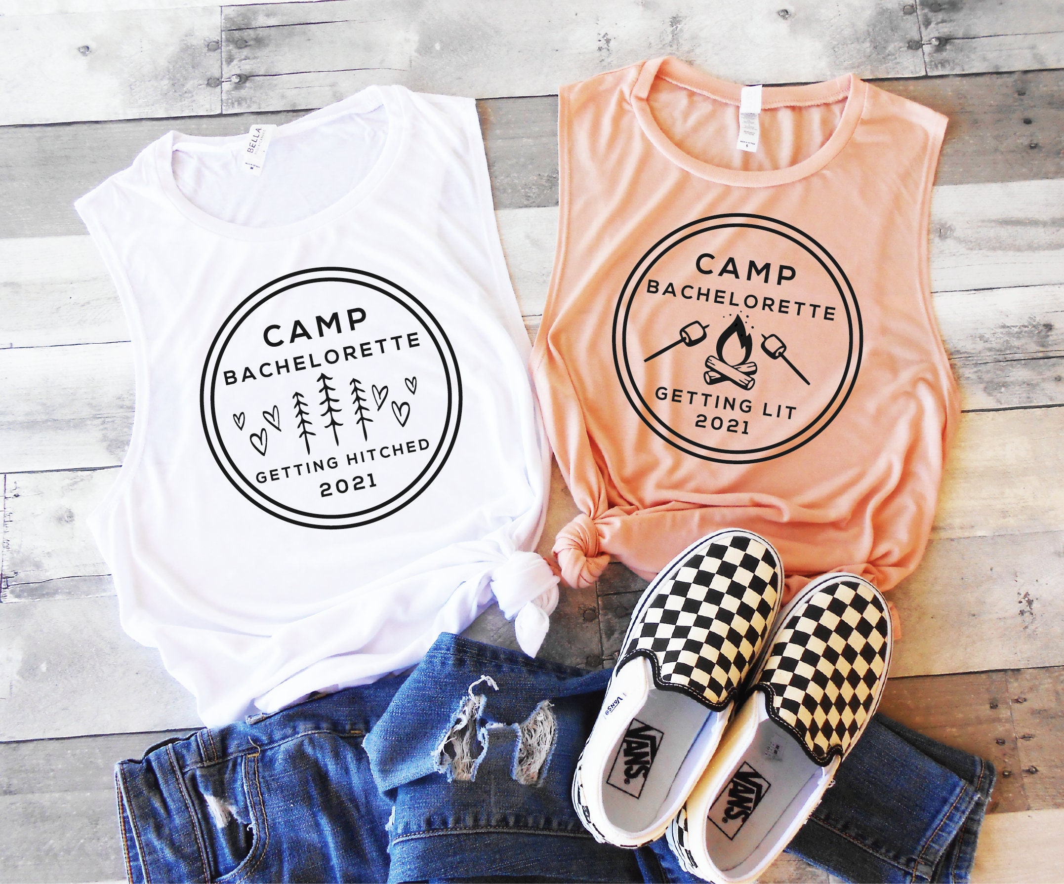 Camp Bachelorette Party Tanks, Camping Bridal Party Shirts, Getting H…