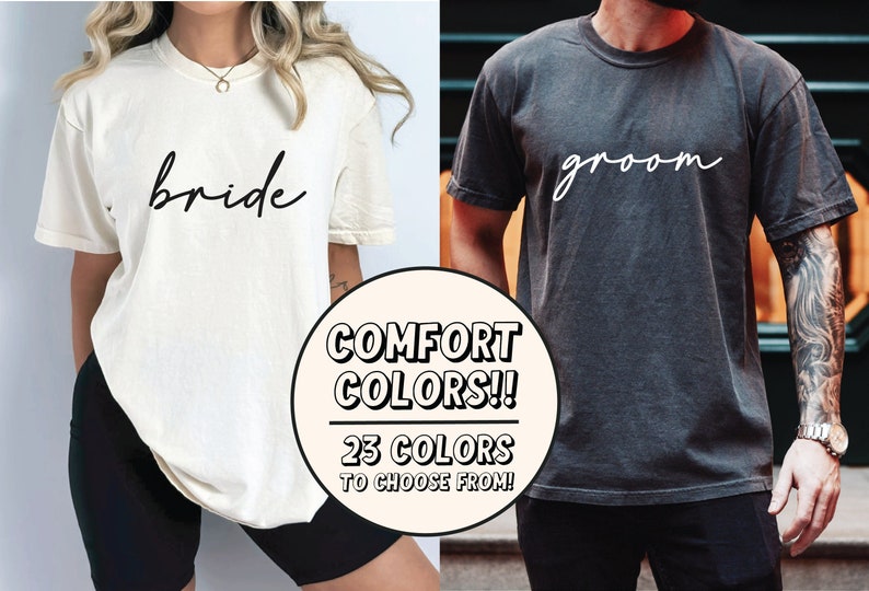 Comfort Colors Bride and Groom Shirts, Bride Shirt, Groom Shirt, Comfort Colors Tees, Honeymoon Tees, Matching His and Hers Shirts Tees image 1