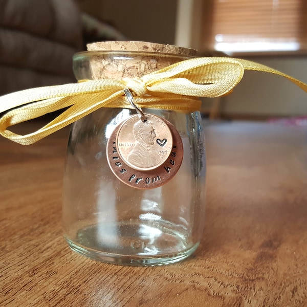 Pennies from heaven jar keepsake jar gift penny holder memorial jar glass keepsake jar pérdida de un ser querido abrazos del cielo en memoria de papá