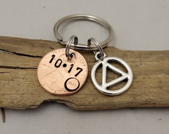 Sobriety Anniversary Penny Keychain, Sobriety Date, 1 year Sobriety Keychain, Sobriety Gifts For Men, AA Sobriety Gifts, Recovery Coin 