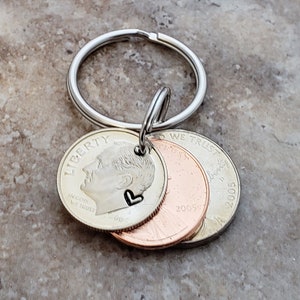 Sweet 16 Lucky 2007 Penny on a Key Chain, New driver gift, 16th birthday keychain, Teenager Gift, simple Gift, heart stamp, 2008 birthday