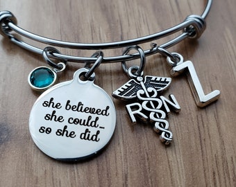 Graduation Gift for RN, RN charm bracelet, Registered Nurse jewelry, She Believed She Could, RN jewelry, Nurse Charm bracelet, Nurse Jewelry