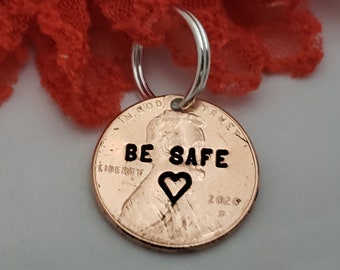 Be safe penny pendant gift for LEO husband gift police firefighter military deployment be safe lucky penny add to keychain gift for him her