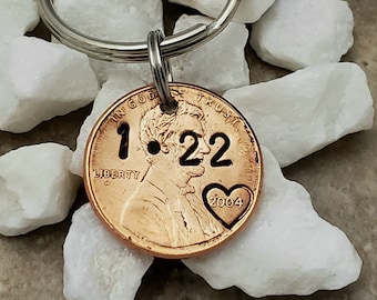 Sobriety Anniversary Penny Keychain, Sobriety Date, Sobriety Keychain, Sobriety Gifts For Men, AA Sobriety Gifts, AA Gifts, Recovery Coin, 