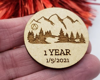 Custom Sobriety Token, Any year sober gift, mountain top sobriety token, personalized sobriety gift for men, woman, you choose year and date