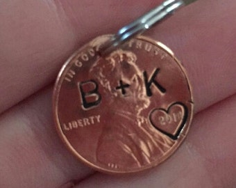 COUPLES PERSONALIZED PENNY pendant anniversary gift lucky penny husband gift military deployment gift initial penny keychain for him/her