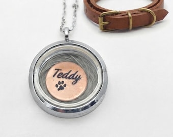 Personalized Pet Hair Keepsake. Custom Pet Fur Urn Memorial Locket. Keepsake Necklace. Cremation Jewelry.  Living Memory Necklace With Name