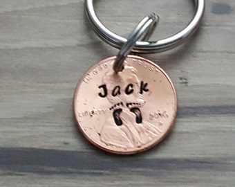 New mom keychain new dad gift push present baby shower gift personalized footprint keychain new baby name penny