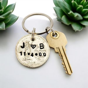 25 Year Anniversary Keychain, 25th Anniversary Gift for Men, 25th Wedding Anniversary, Hand Stamped Quarter, Gift for Her, 2000 2001 wedding