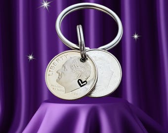 20th Anniversary Dime Keychain • Stamped Heart, Initials, Date (2005/2006)