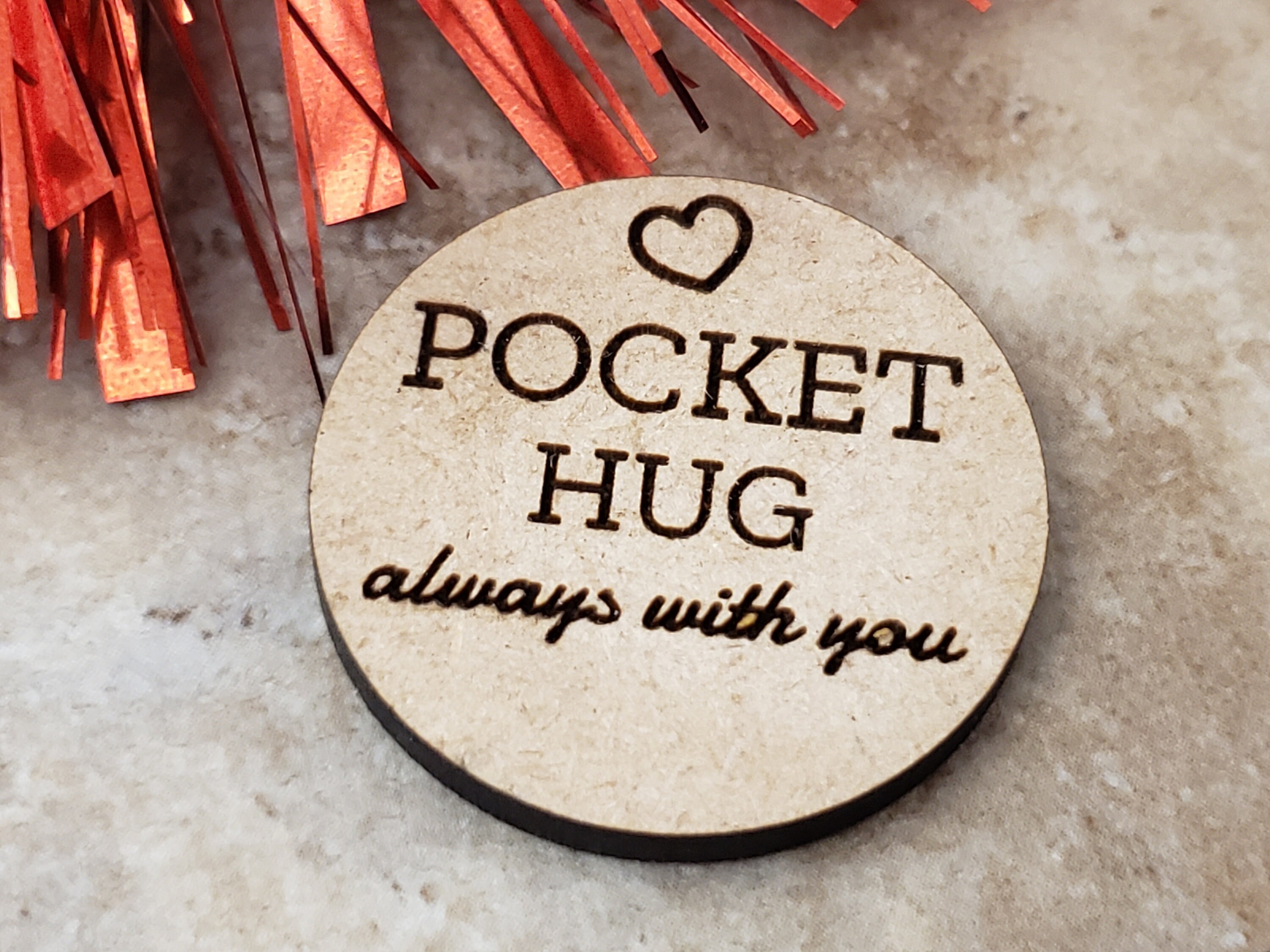 Pocket Hug Wooden Token Laser Engraved Isolation Etsy