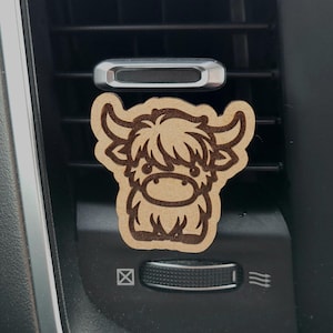 Highland Cow Car Air Freshener: Wooden Essential Oil Diffuser