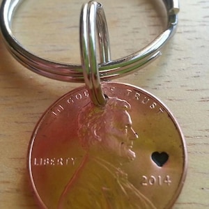 anniversary gift for husband her boyfriend stamped PENNY with HEART keychain couples gift anniversary for men 1 year 5 year 7 year gift