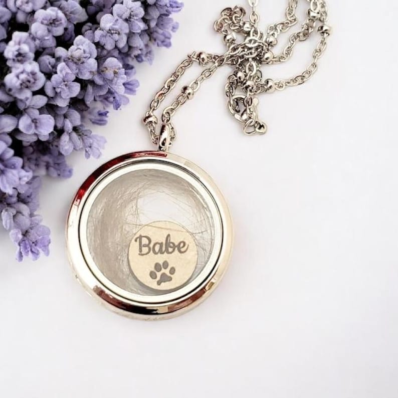 Personalized Pet Memorial Locket, Custom Fur Keepsake Necklace. Dog, cat, horse, rabbit 画像 2