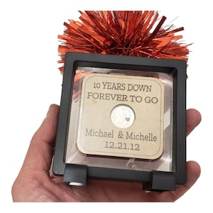 10th Anniversary Gift Frame – Personalized Gifts. Stamped Dime Keepsake – Custom 10 Year Anniversary Frame Gift for Him/Her