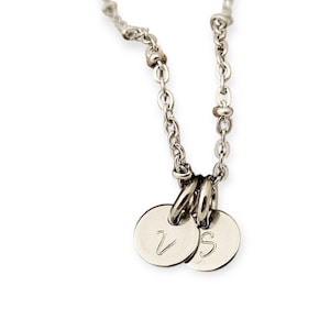 Personalized Initial Necklace: Dainty Stainless Steel Stamped Disc Pendant