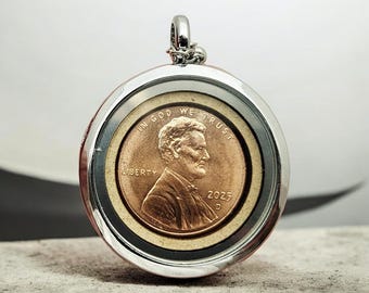 2025 Penny Keepsake Necklace • Coin Collector Gift. Glass locket necklace with penny gift. The year we lost our cents remembrance jewelry