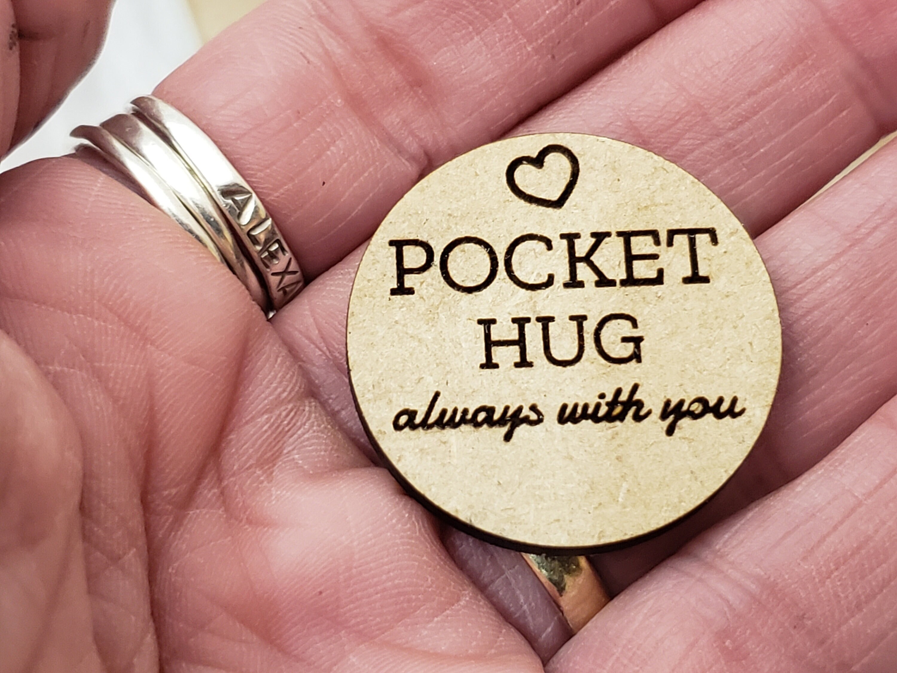 Pocket Hug Wooden Token Laser Engraved Isolation Etsy