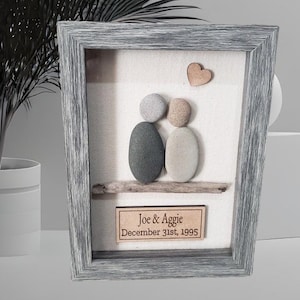 Personalized Pebble Art Couple - Anniversary Shadow Box Gift