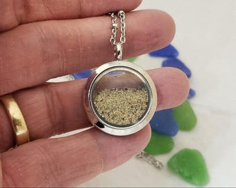 Beach Sand Locket, Destination Wedding Keepsake Necklace, Honeymoon locket, Beach vacation jewelry, Add your own sand. gift for wife
