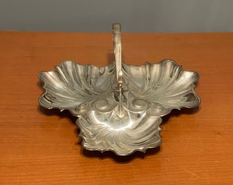 Silverplate Candy Snack Divided Tray Dish Harrods 1950s Vintage 1960s Mid Century Retro Handled Swirl Design