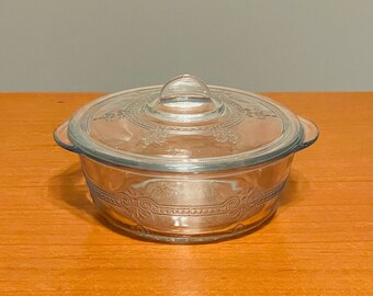 Fire King Unmarked Clear Glass Refrigerator Dish With Art Deco Design 4 3/4" Retro 1940s Vintage