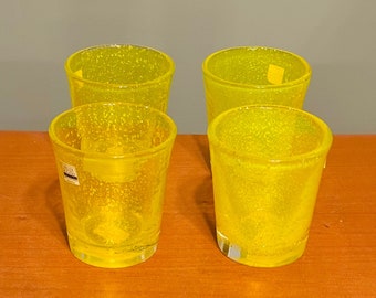 Rocks Cocktail Lowball Glasses Rare Set Of 4 Stardust Yellow Flecked Miller Rogaska Crystal Romanian 4" 12 Oz Romania Tumbler Whiskey