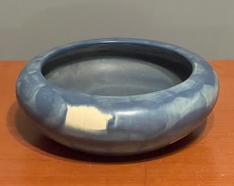 Art Pottery Low Bowl Vintage Circa 1930s Zaneware 8" Blue White Matte Glaze Zane Ware Arts & Crafts Deco Period