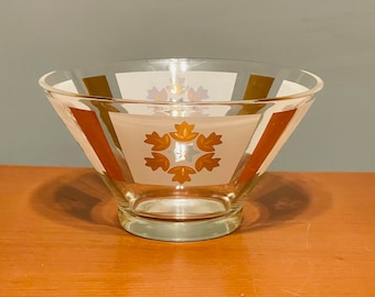 Chip Or Snack Serving Bowl 11" Gold & White Geometric Design 1960s Vintage 1970s Mid-Century Retro