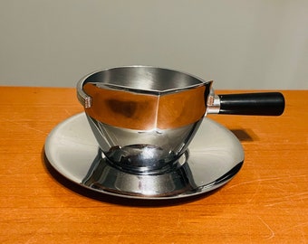 Sauce Boat 1930s Vintage 1940s Chase Chrome & Black Art Deco Period Retro Gravy Sauceboat With Tray