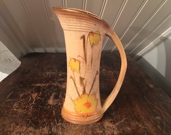 1930er Jahre Vintage 1940er Jahren von Hand verziert Art-Deco-braun mit gelben Blumenmuster englische Kunst Keramik Krug Krugvase In England Boden gemarkt