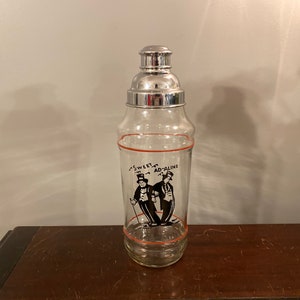 Enormous Martini Glass Cocktail Shaker Chrome Top 1950s Vintage Sweet Adeline Mid-Century Drunks In Tuxedos Graphic Red & Black Gay Nineties