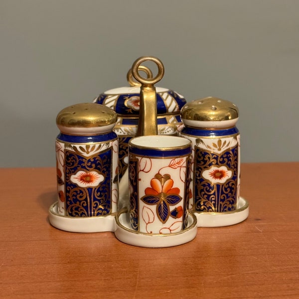 Condiment Set Vintage Japanese Porcelain Imari Style Salt Pepper Shakers Relish Toothpick Holder Handpainted