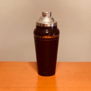 Martini Cocktail Shaker Dark Red Ruby Glass With Silver Bank Chrome Top 1930s Vtg 1940s Retro Large One Quart Cobbler