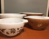 1950s Vintage 1960s Nice Mid-Century Complete Set Of 4 Nesting Pyrex Pink Gooseberry Cinderella Glass Retro Mixing Bowls