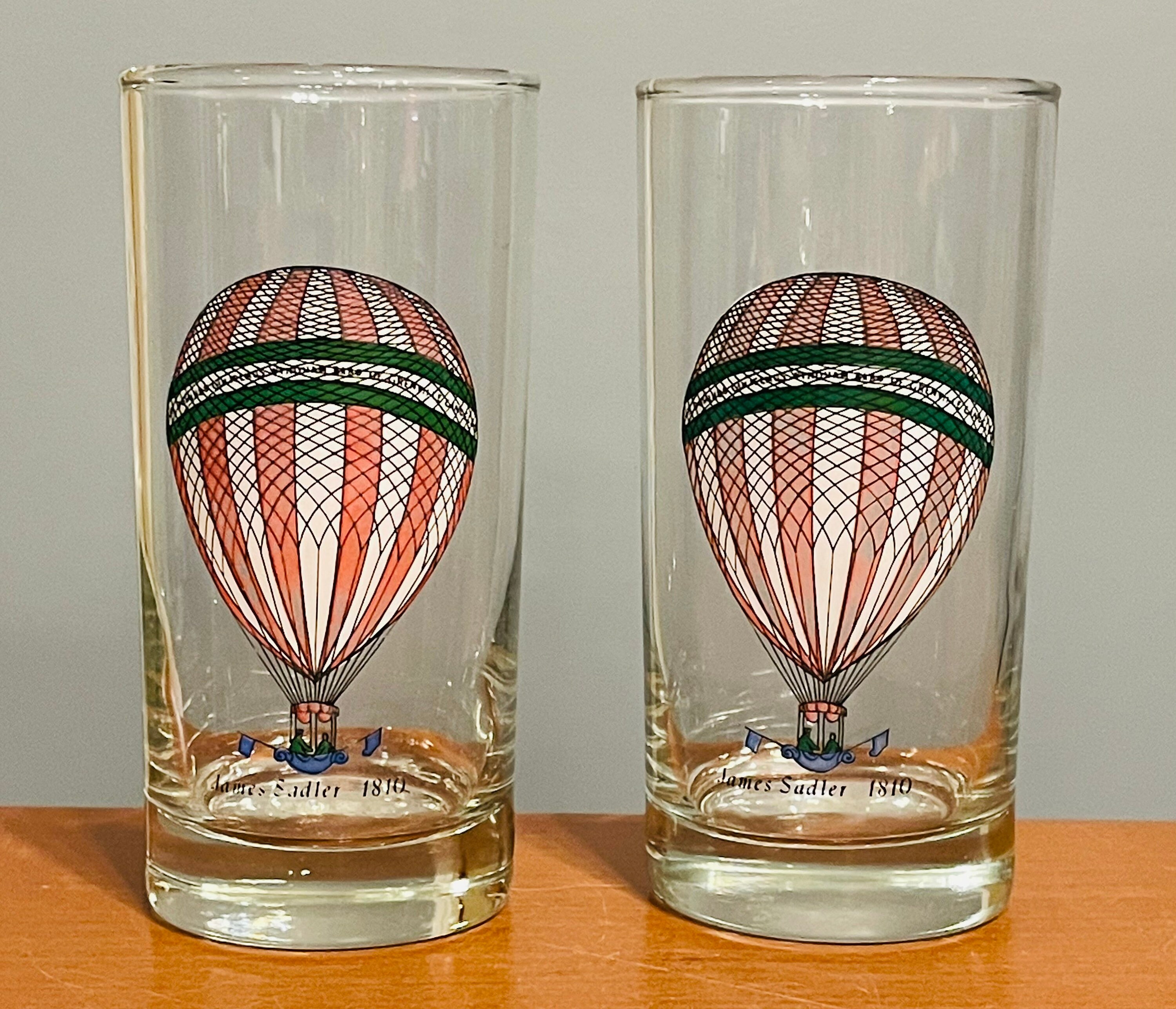 Highball Cocktail Glasses Historic Hot Air Balloon Set of 11 Color