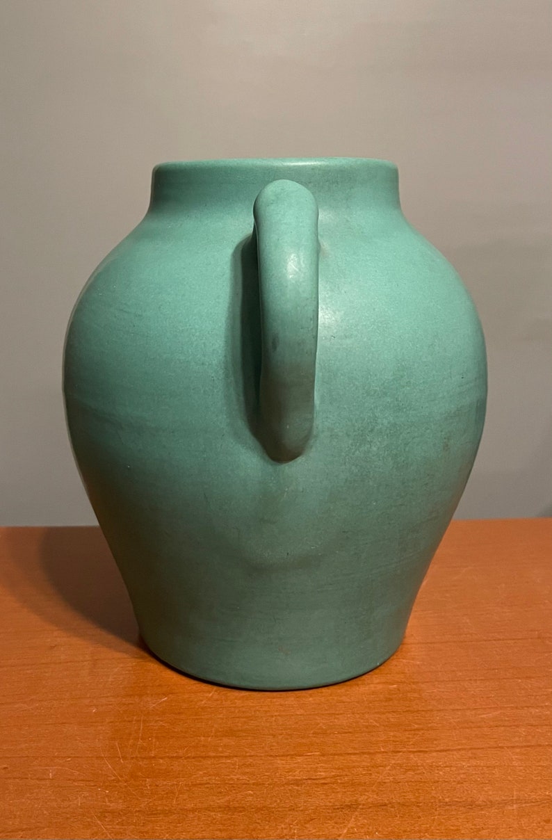 Art Pottery Vase Pfaltzgraff 1920s Vtg 1930s 8 1/2 Dark Green Turquoise