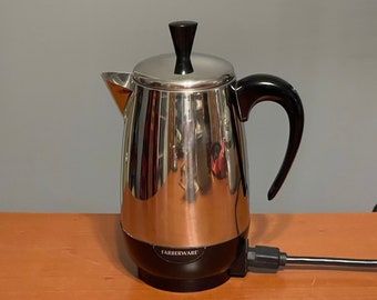 Vintage Circa 1990s Farberware Superfast 8 Cup Model Percolator Coffee Pot Black & Silver Label Working FCP280