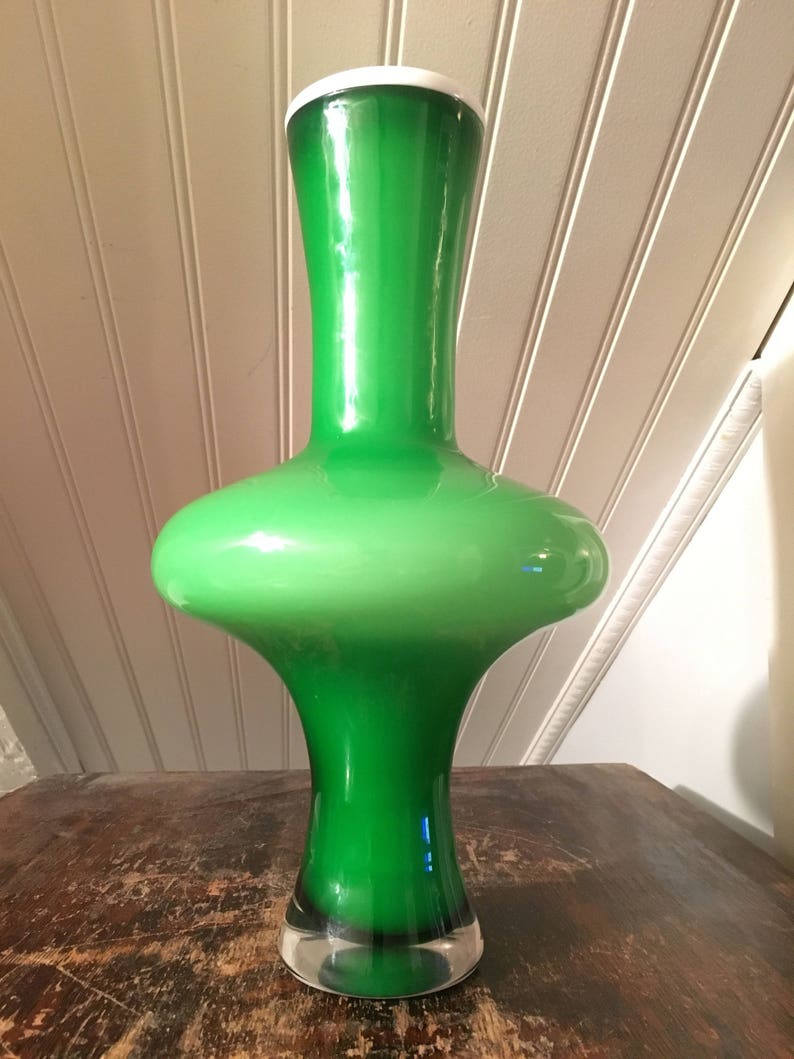 Green Cased Murano Style Art Glass Vase 1950s Vintage 1960s Etsy