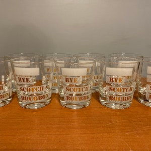 Lowball Cocktail Glasses Set Of 9 Mid-Century Retro Whiskey "On The Rocks... Likes" Customizable 7 Oz Gold White Rye Scotch Bourbon