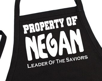 Property Of Negan Funny Black Kitchen Apron, Two Pockets And An Adjustable Neck Strap, Professional Chef Aprons