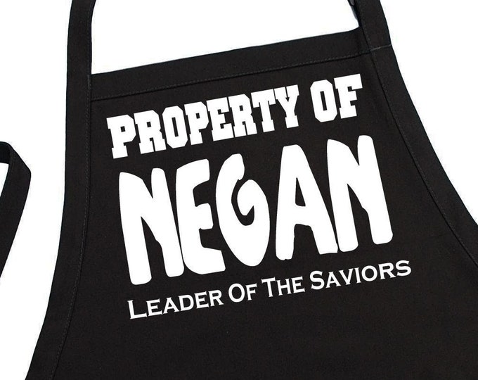 Property Of Negan Funny Black Kitchen Apron, Two Pockets And An Adjustable Neck Strap, Professional Chef Aprons