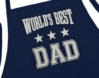 World's Best Dad Aprons For Men, Fully Adjustable With Pockets And Extra Long Ties, Perfect BBQ Gift Idea And Father's Day Present