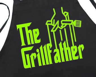 The Grillfather Black Barbecue Aprons For Men, Funny Aprons For The Kitchen Or Grill by CoolAprons
