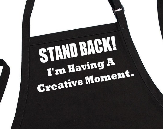 Stand Back I'm Having A Creative Moment Funny Black Cooking Apron, Two Pockets And Fully Adjustable