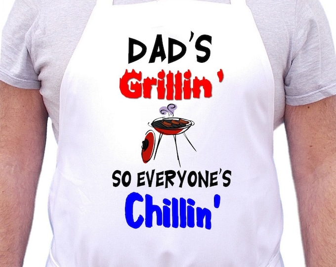 Dad's Grillin' Funny Grilling Aprons For Men, Father's Day Cooking Gift Idea