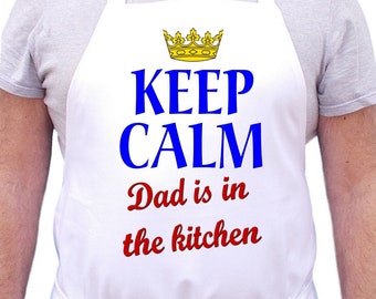 Dad Gift Idea Keep Calm Dad Is In The Kitchen Aprons For Men, Extra Long Ties, Machine Washable