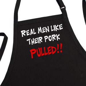 Funny BBQ Apron Real Men Like Their Pork Pulled Black Aprons For Men, Best Grilling Apron