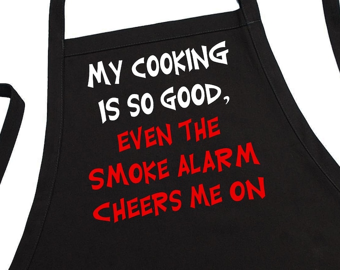 Funny Kitchen Apron My Cooking Is So Good, Black, Two Pockets, Extra Long Ties