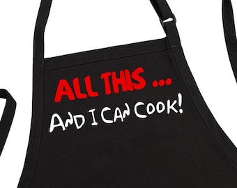 Cute Black Apron All This And I Can Cook Funny Chef Aprons For Men And Women Gift Idea